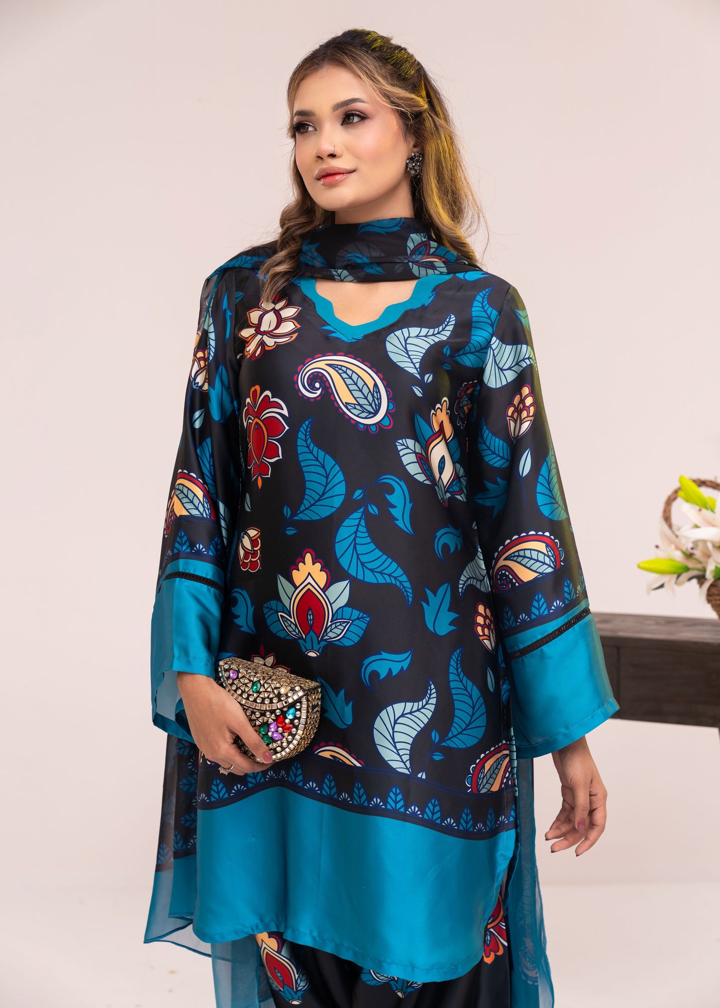 Midnight Azure Bloom  Three-Piece Set