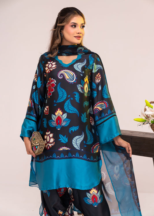 Midnight Azure Bloom  Three-Piece Set