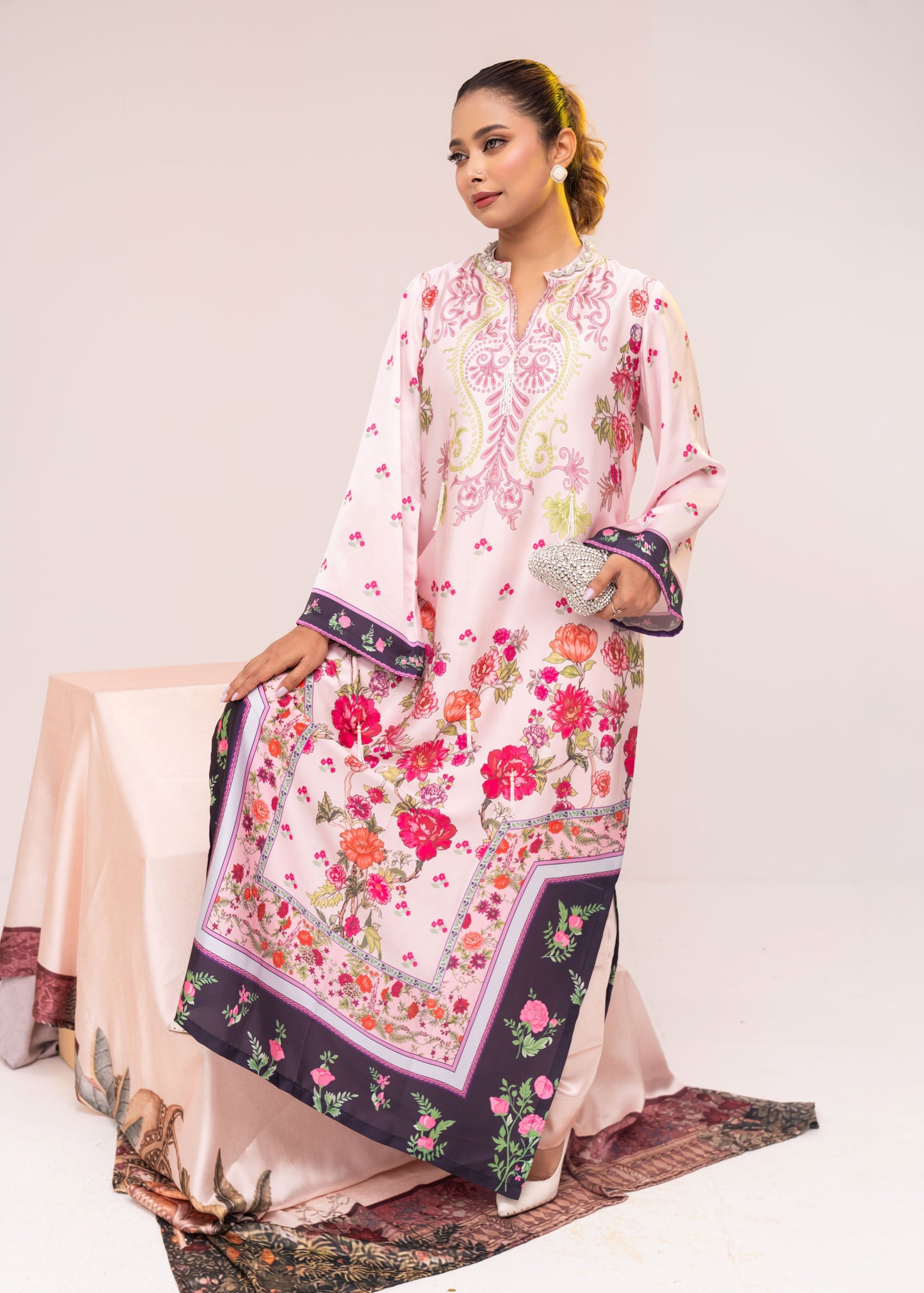 Blush Floral Long Kameez