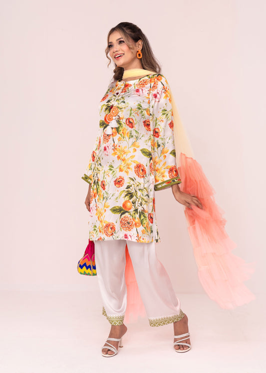 Citrus Bloom Charm Kameez And Pant Set
