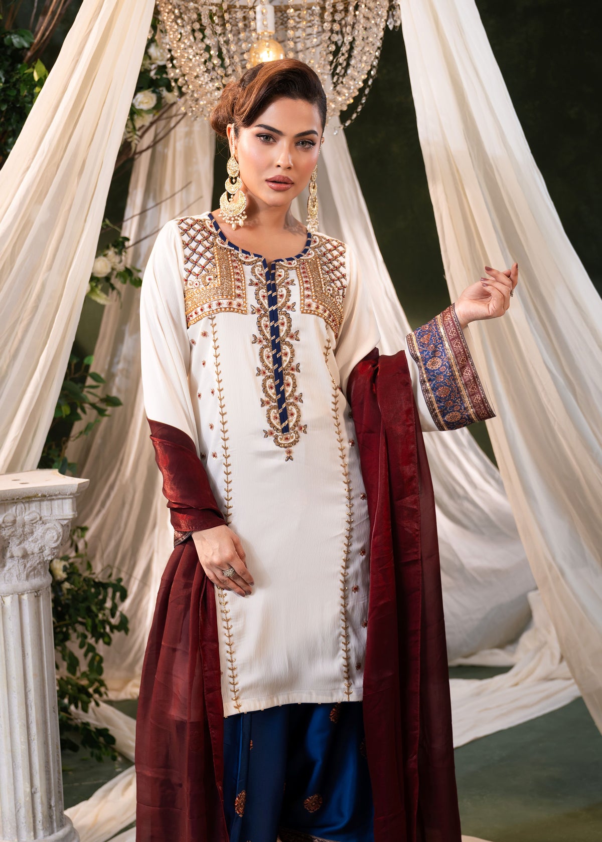 Ivory Royale Kameez And Pant Set