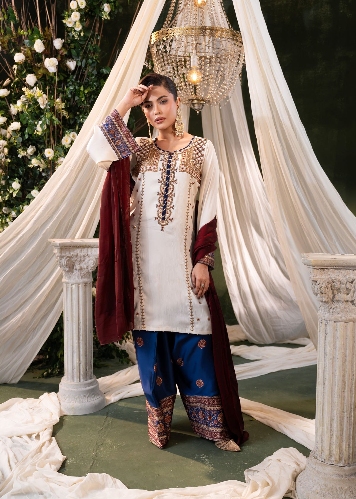 Ivory Royale Kameez And Pant Set