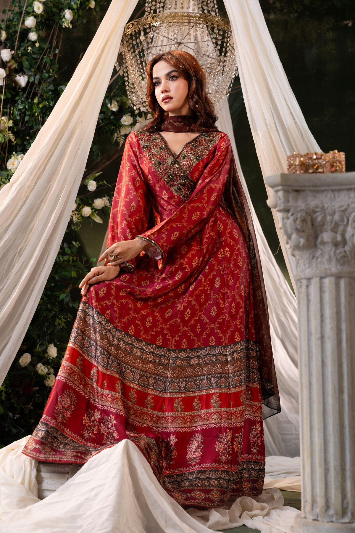Crimson Royale Gown With  Dupatta Set