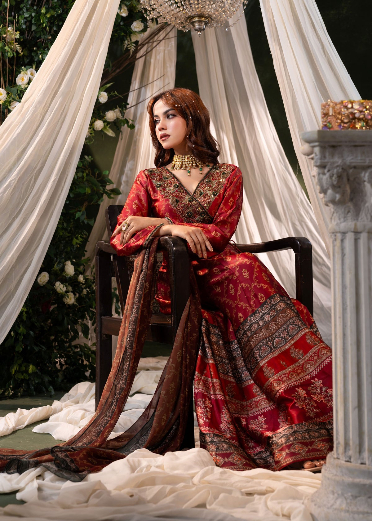 Crimson Royale Gown With  Dupatta Set