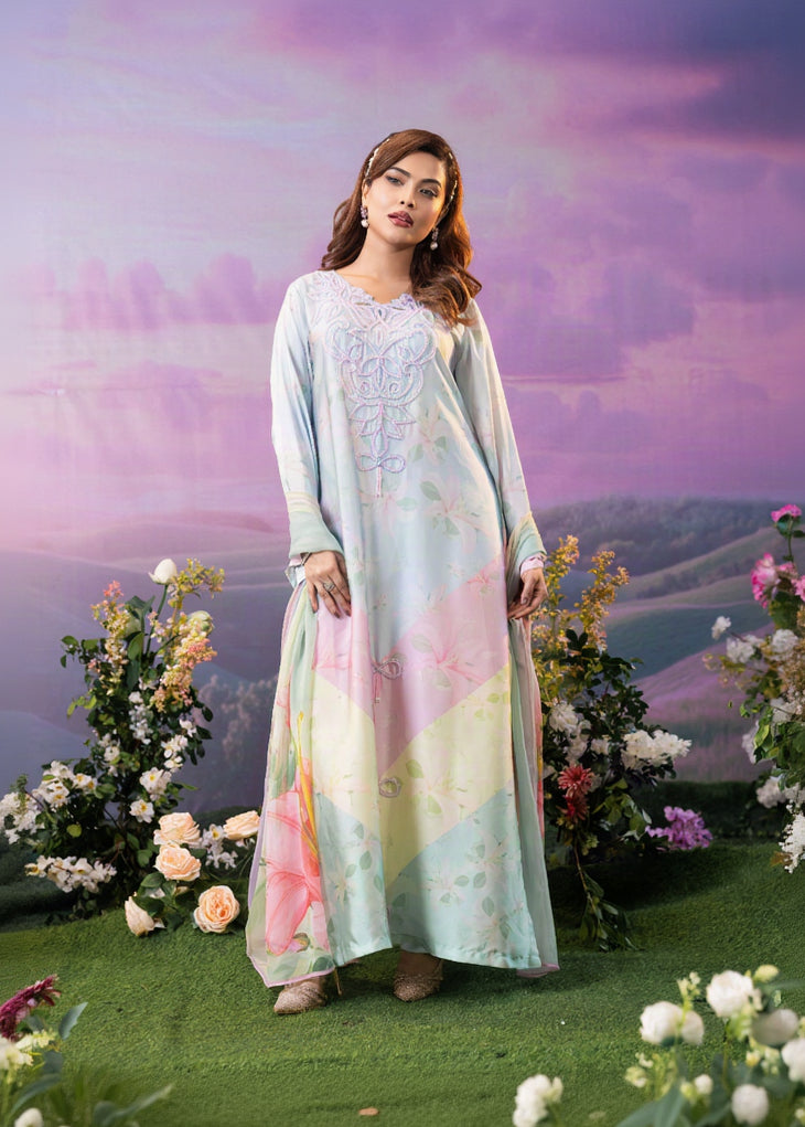Pastel Dreamscape Kameez And Dupatta Set