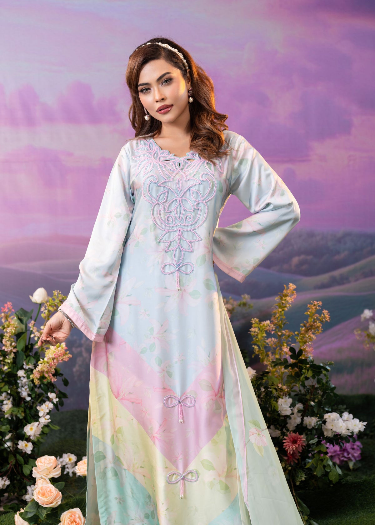 Pastel Dreamscape Kameez And Dupatta Set