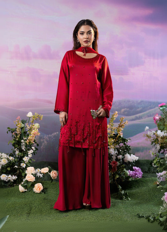 Ruby Red Embellished Three-Piece Set