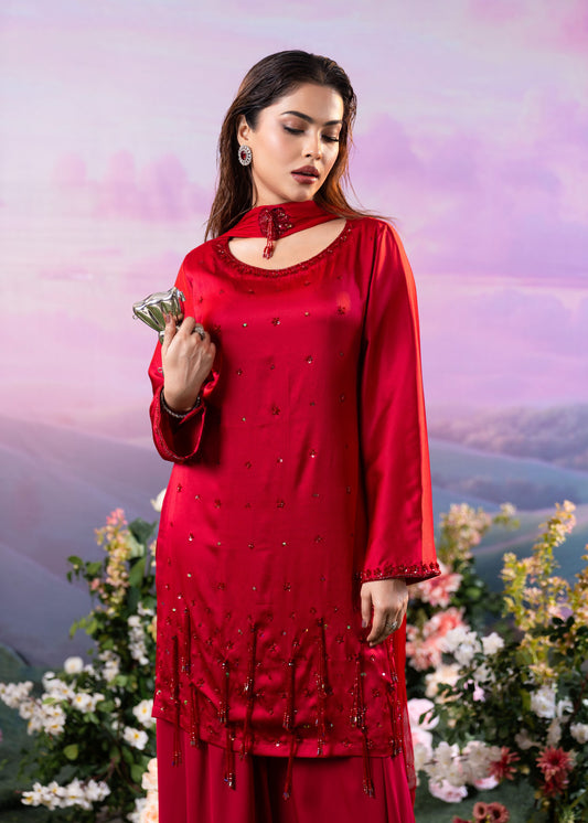 Ruby Red Embellished Three-Piece Set