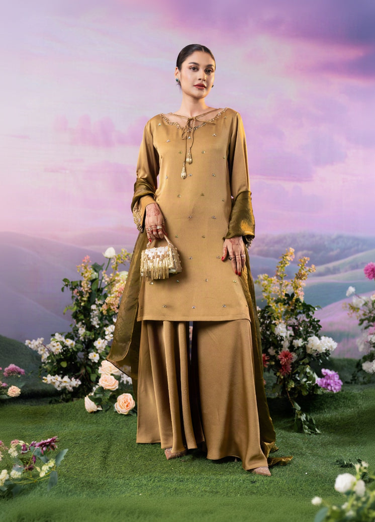 Golden Glow Embellished Three-Piece Set