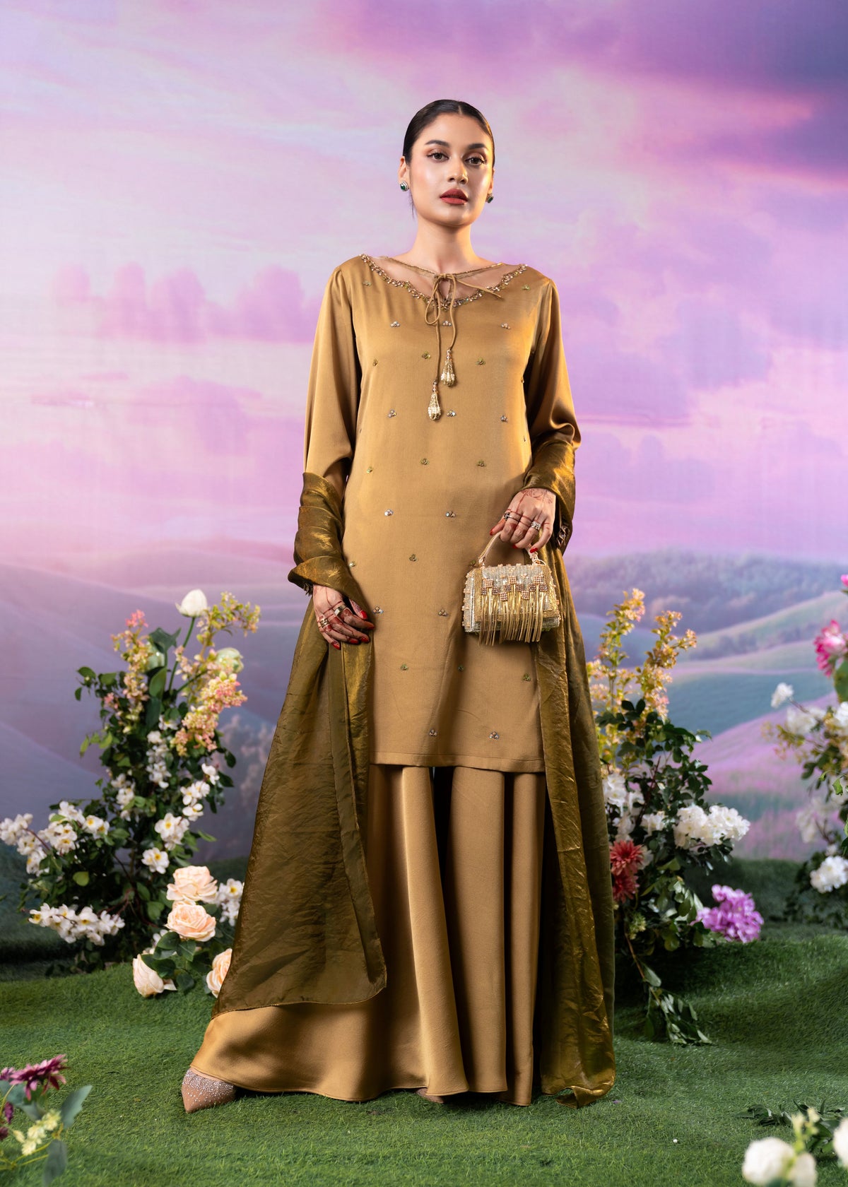 Golden Glow Embellished Three-Piece Set