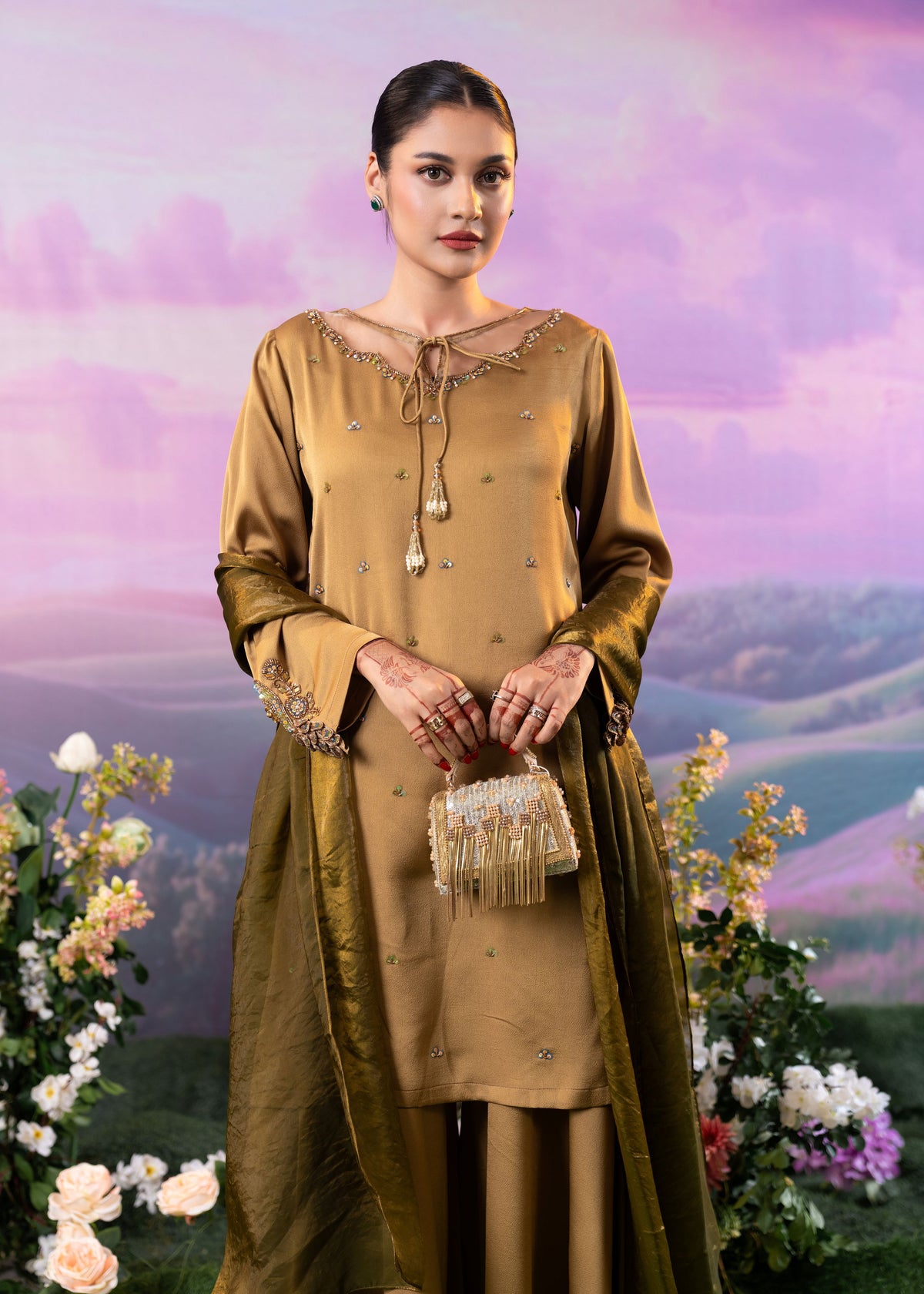 Golden Glow Embellished Three-Piece Set