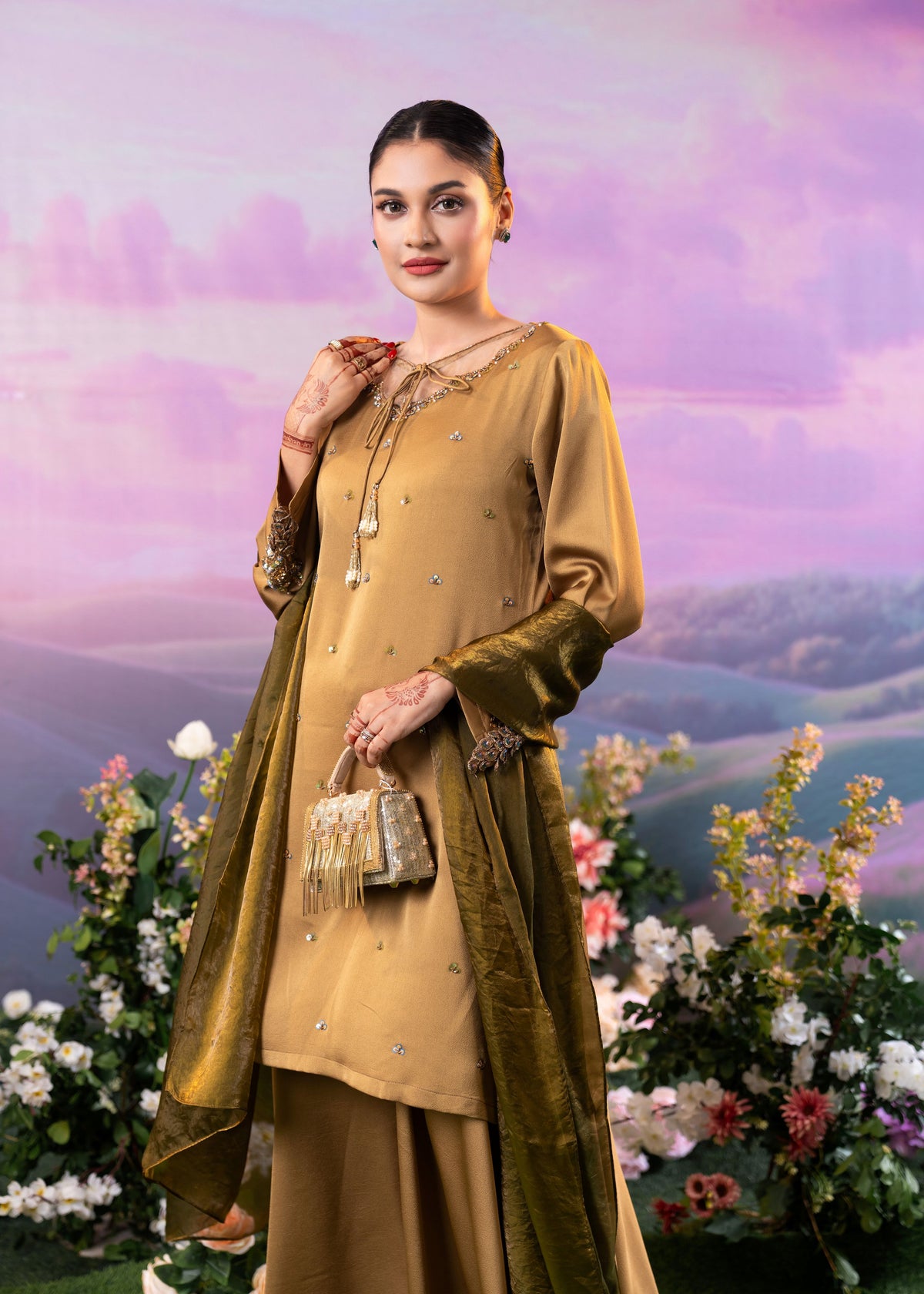 Golden Glow Embellished Three-Piece Set
