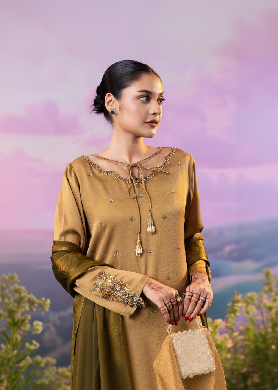 Golden Glow Embellished Three-Piece Set