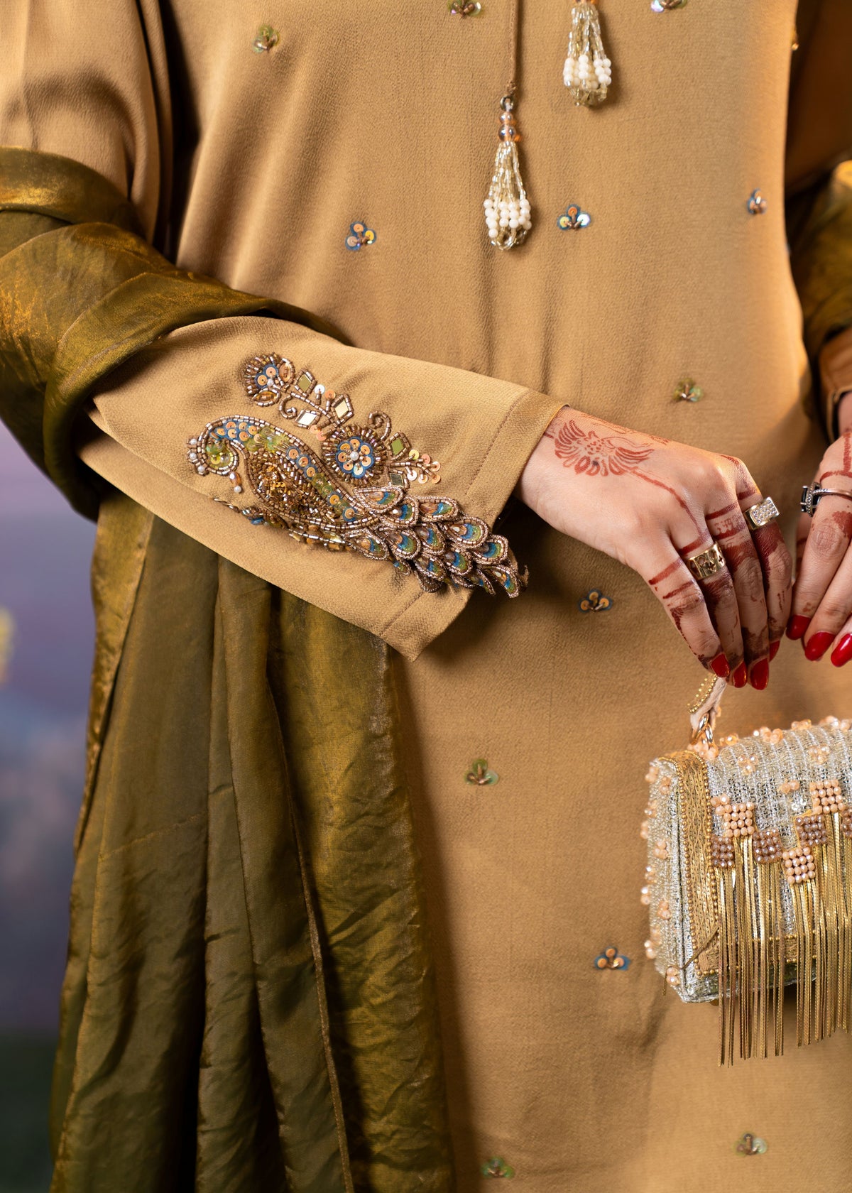 Golden Glow Embellished Three-Piece Set