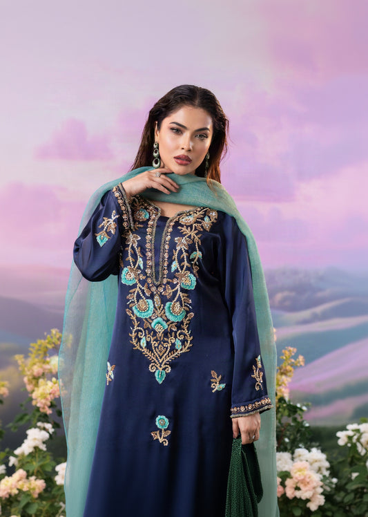 Midnight Teal Elegance Three Piece Set