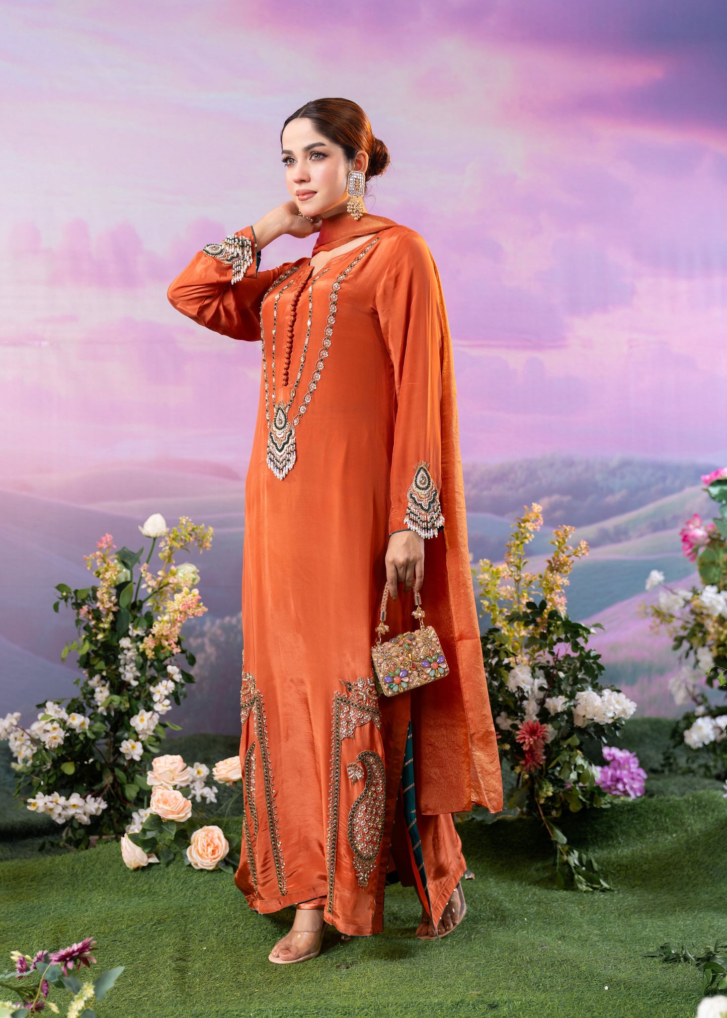 Burnt Orange Luxe Long Kameez