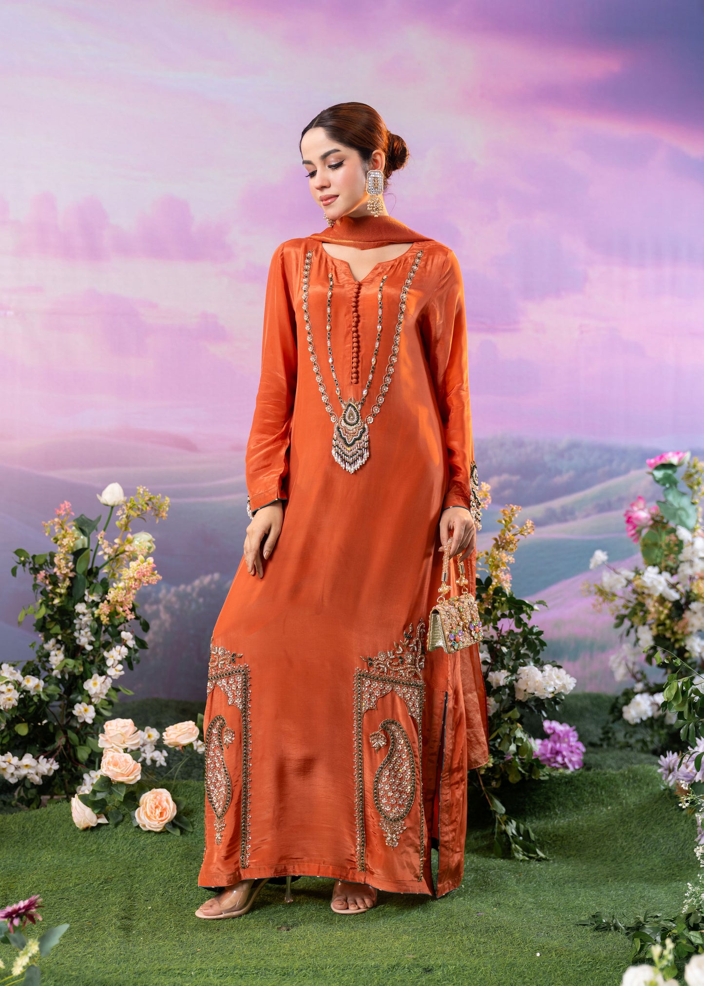 Burnt Orange Luxe Long Kameez