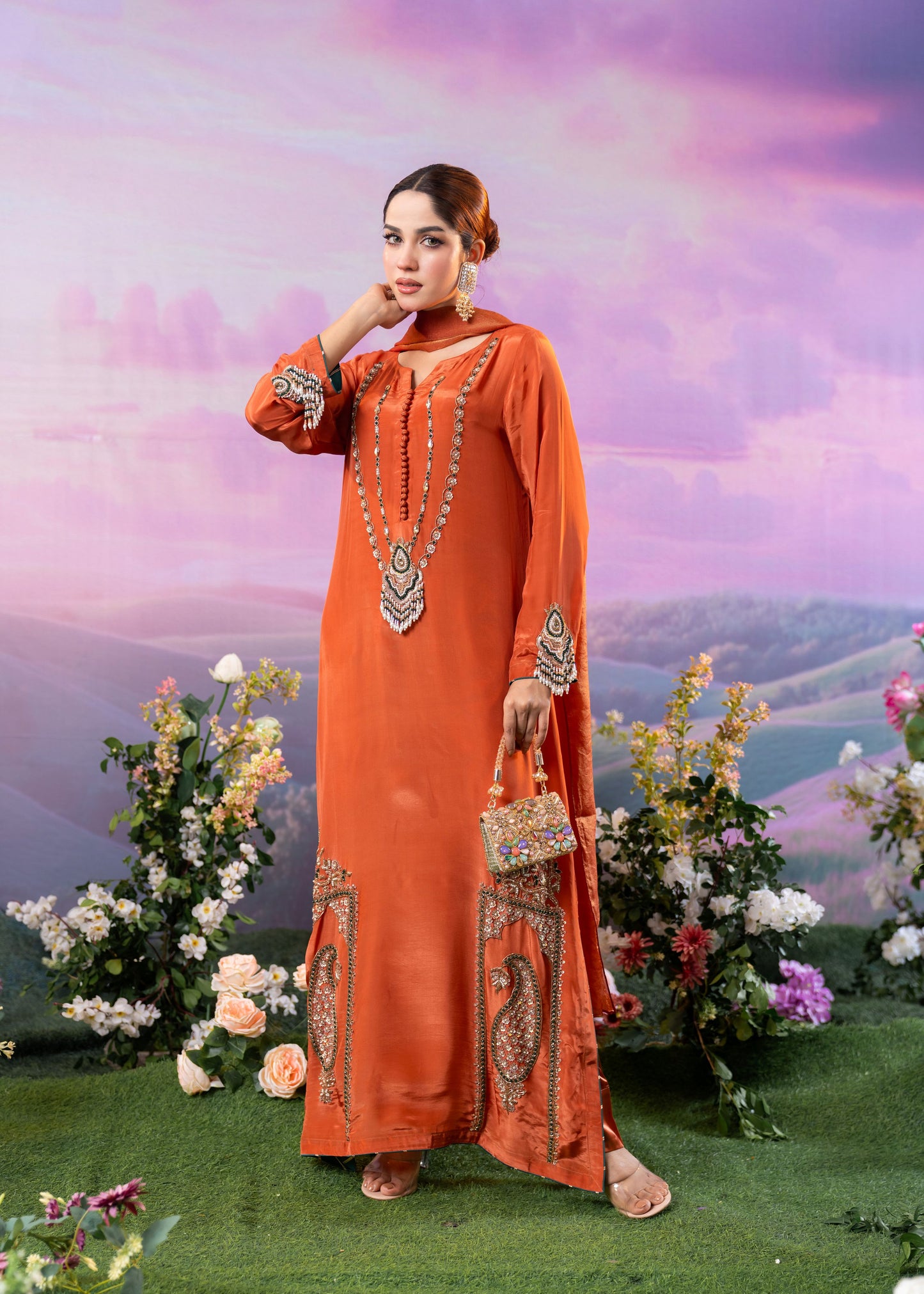 Burnt Orange Luxe Long Kameez