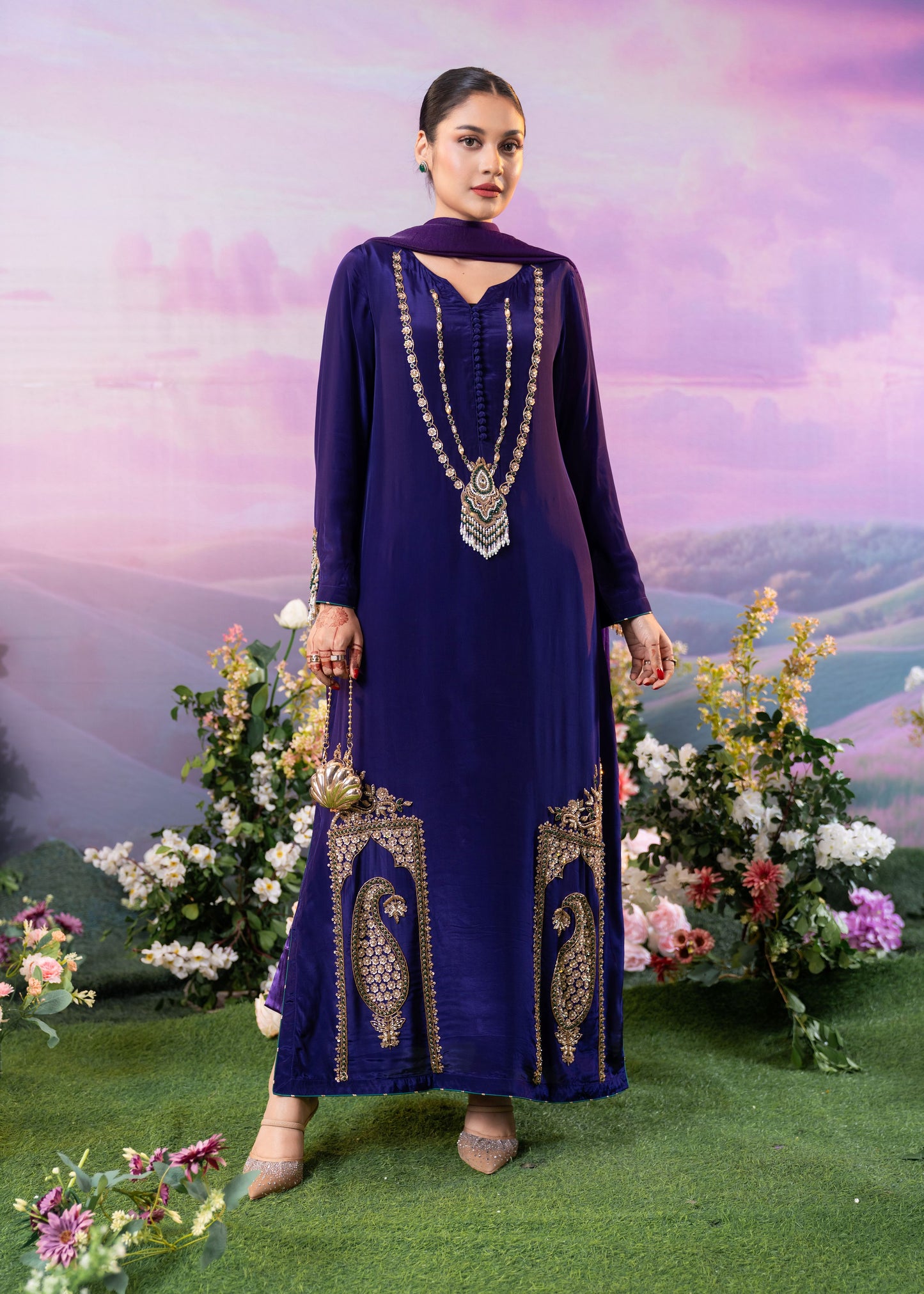 Royal Violet Ethnic Elegance Long Kameez