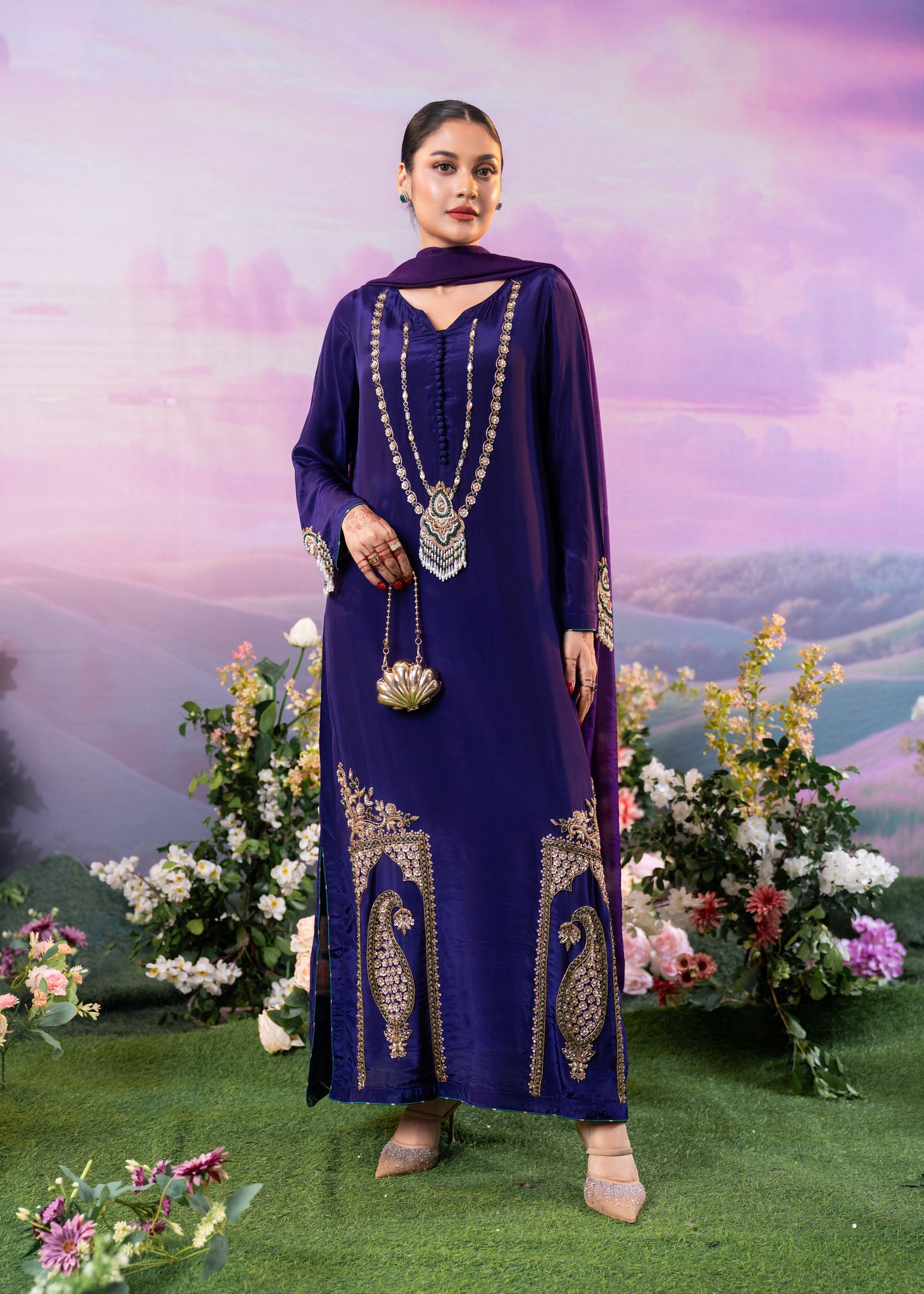 Royal Violet Ethnic Elegance Long Kameez