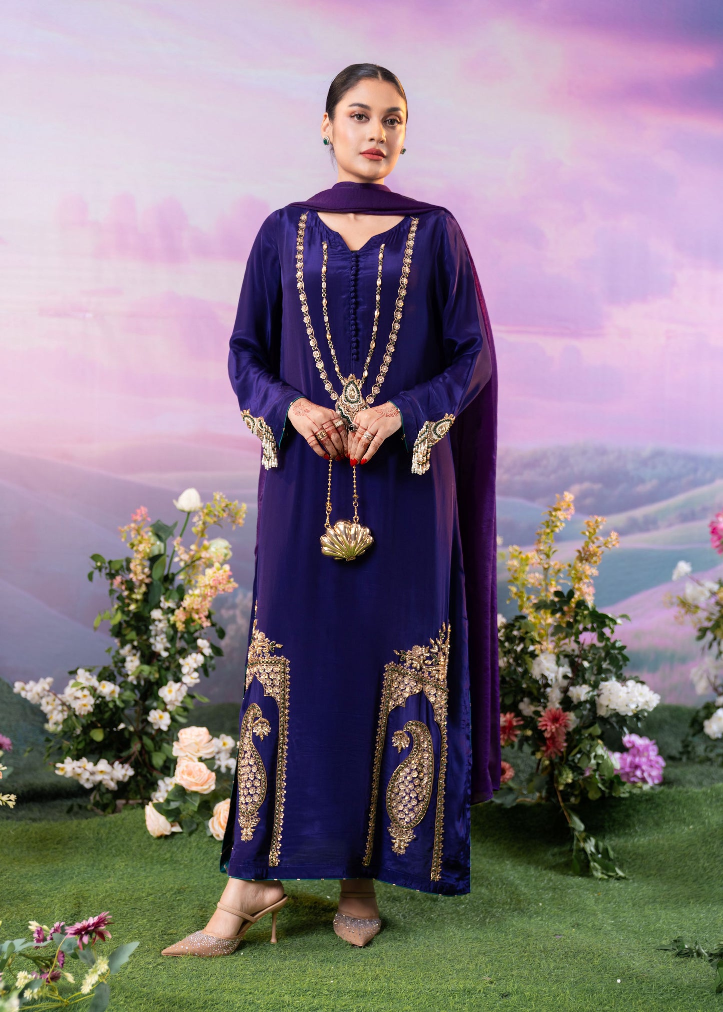 Royal Violet Ethnic Elegance Long Kameez