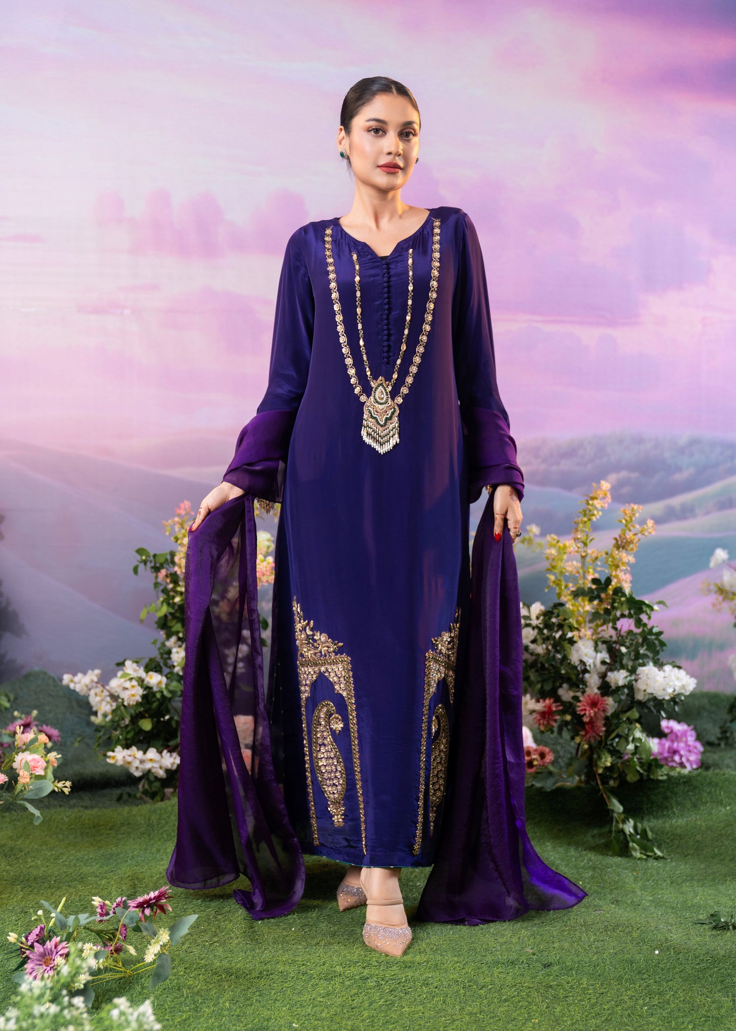 Royal Violet Ethnic Elegance Long Kameez
