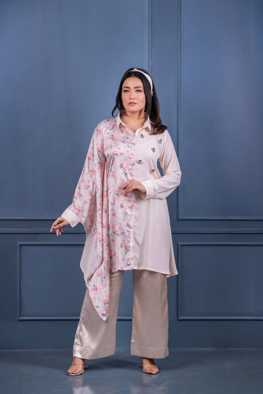 Floral Sheer-Sleeved Shirt Set