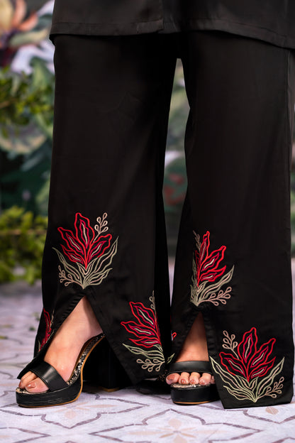 Elegant Black Floral Embroidered Suit