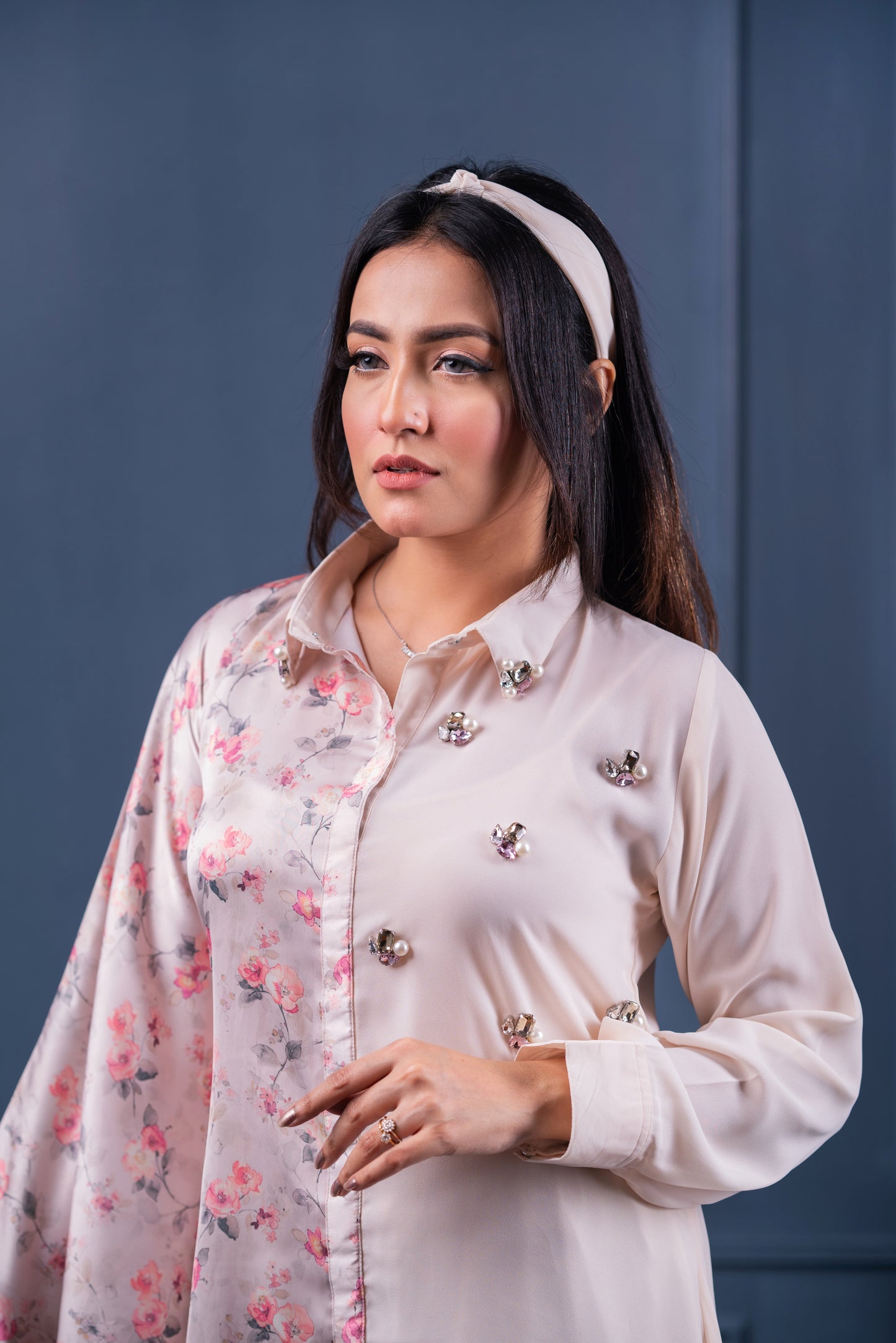 Floral Sheer-Sleeved Shirt Set