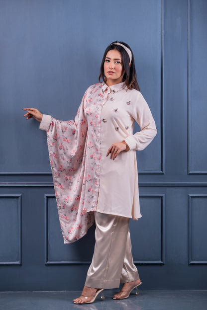 Floral Sheer-Sleeved Shirt Set