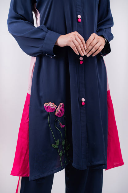 Navy Embroidered Floral Co-Ord