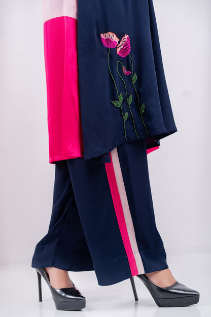 Navy Embroidered Floral Co-Ord