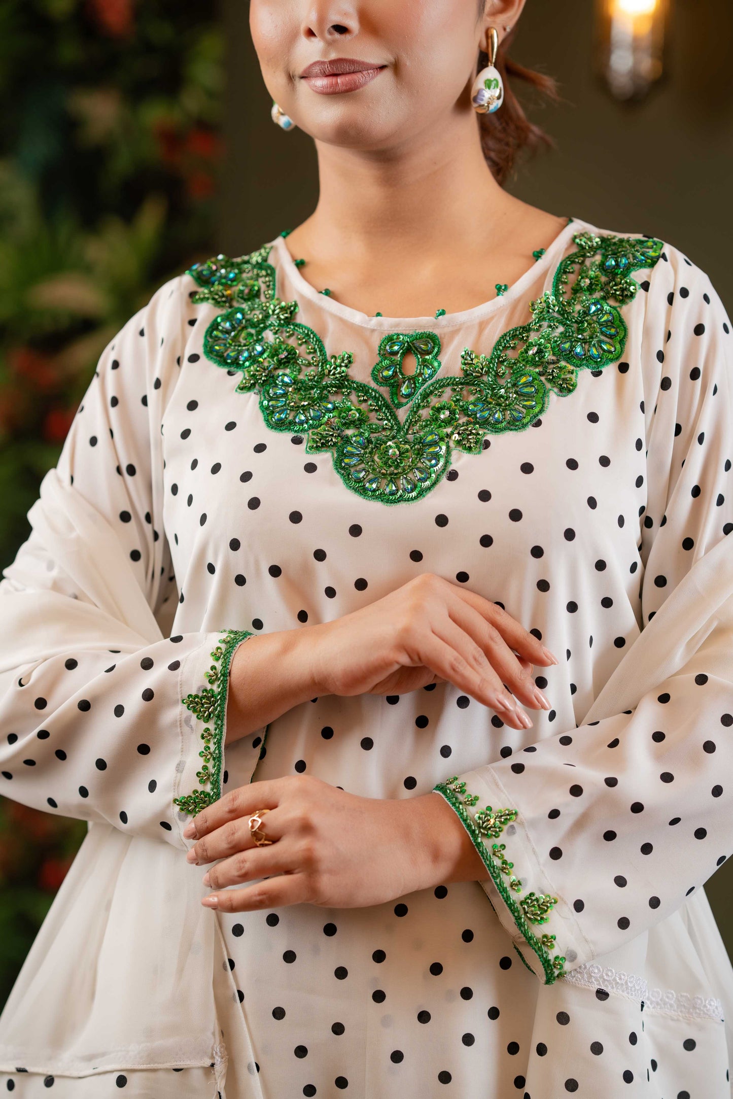 Ivory Charm Polka Shalwar Kameez