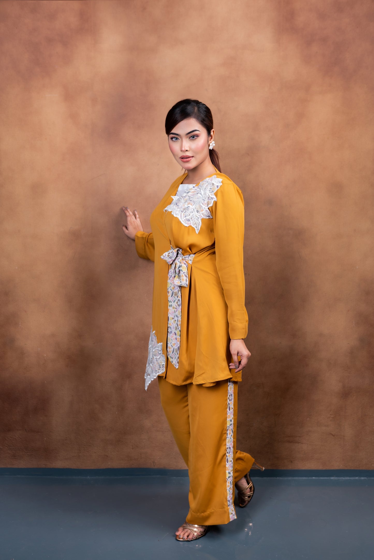 Mustard Embroidered Ensemble