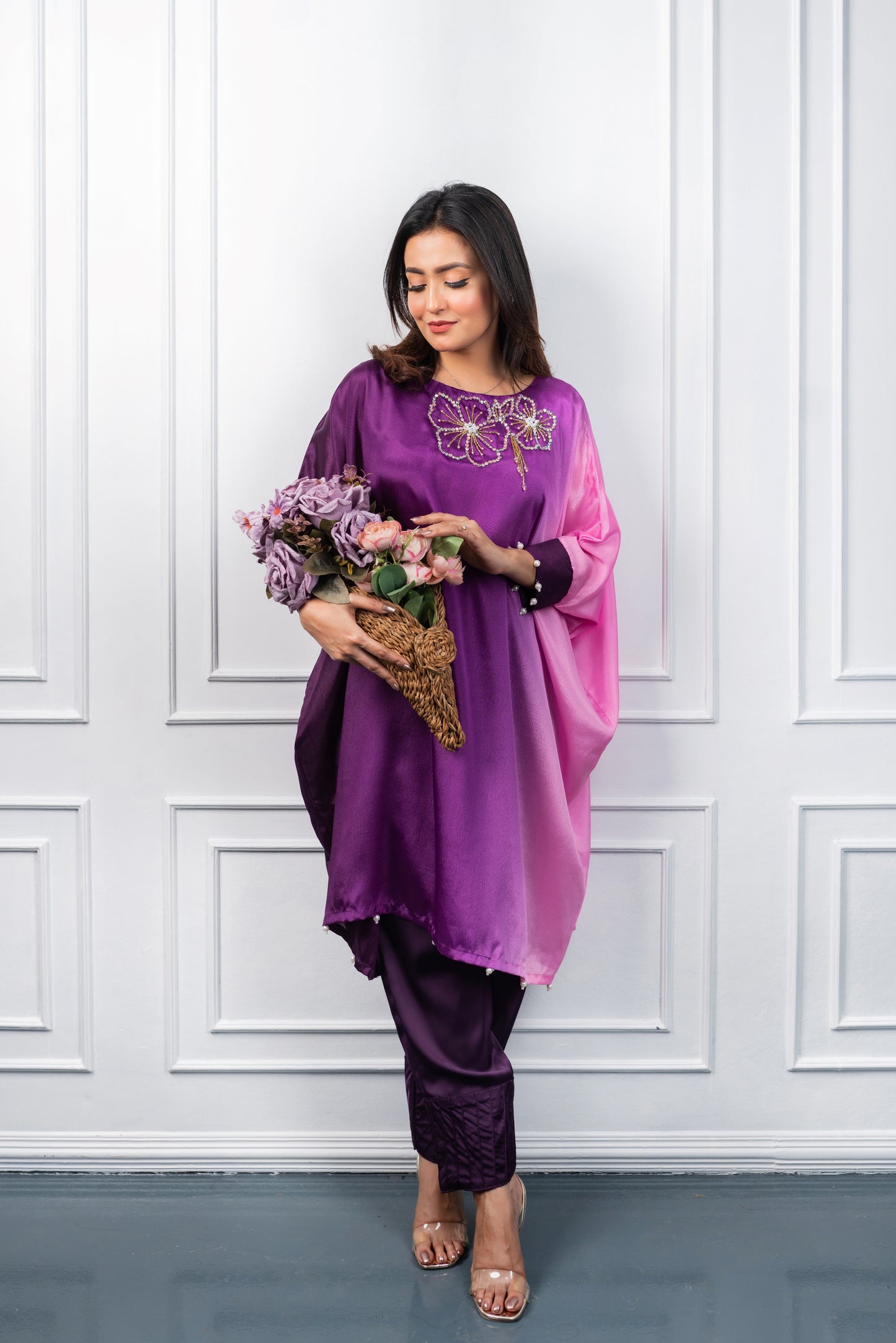 Purple Beaded Kurti Set