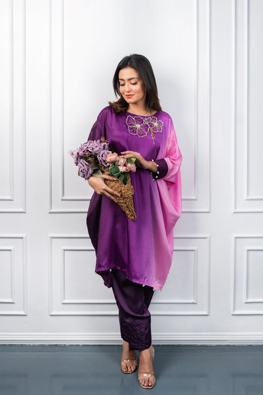 Purple Beaded Kurti Set