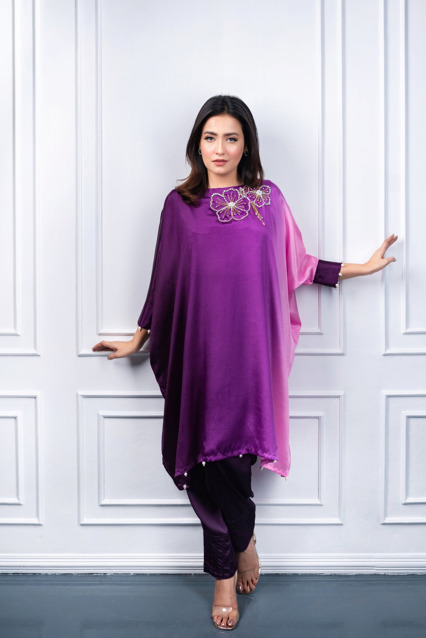 Purple Beaded Kurti Set