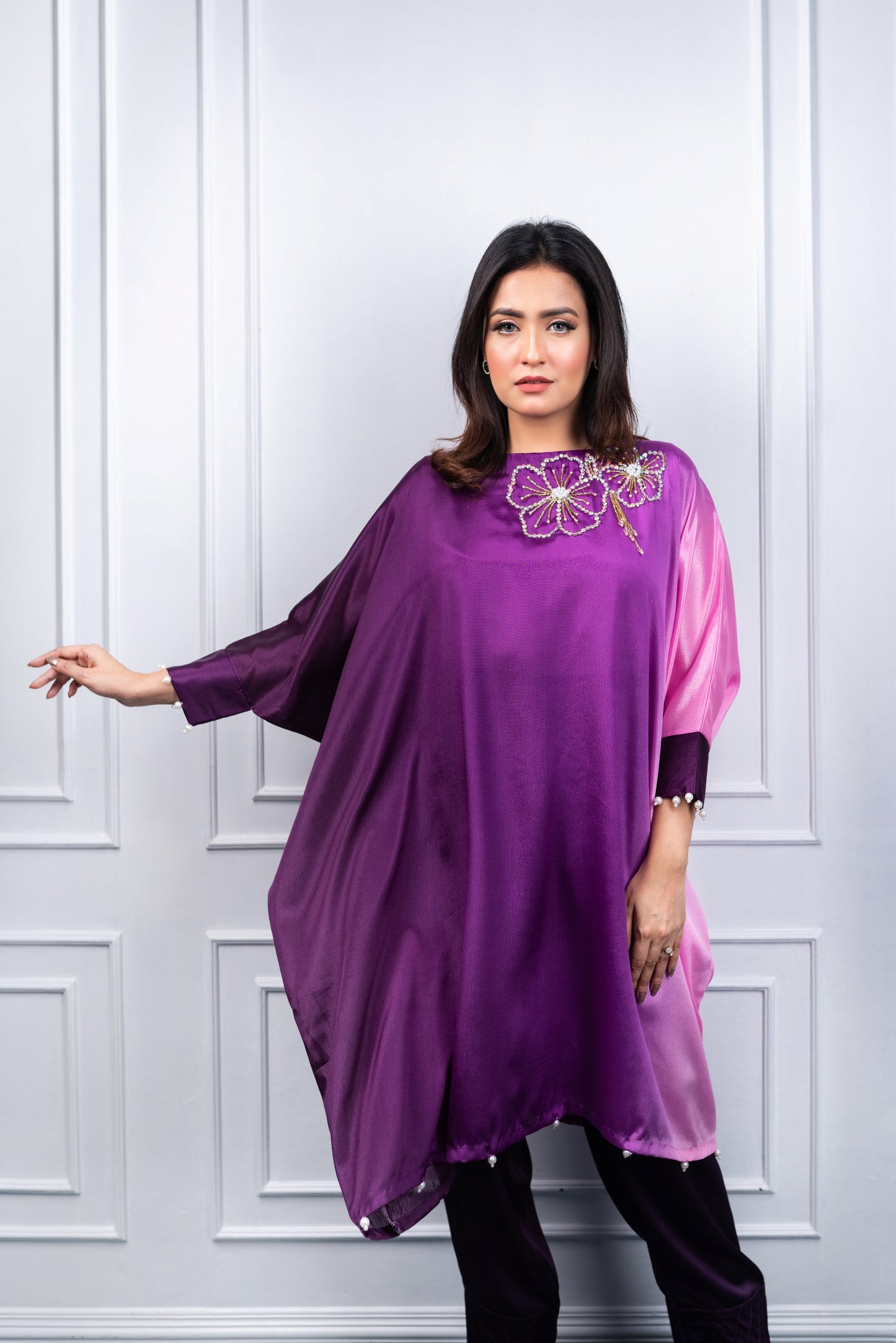 Purple Beaded Kurti Set