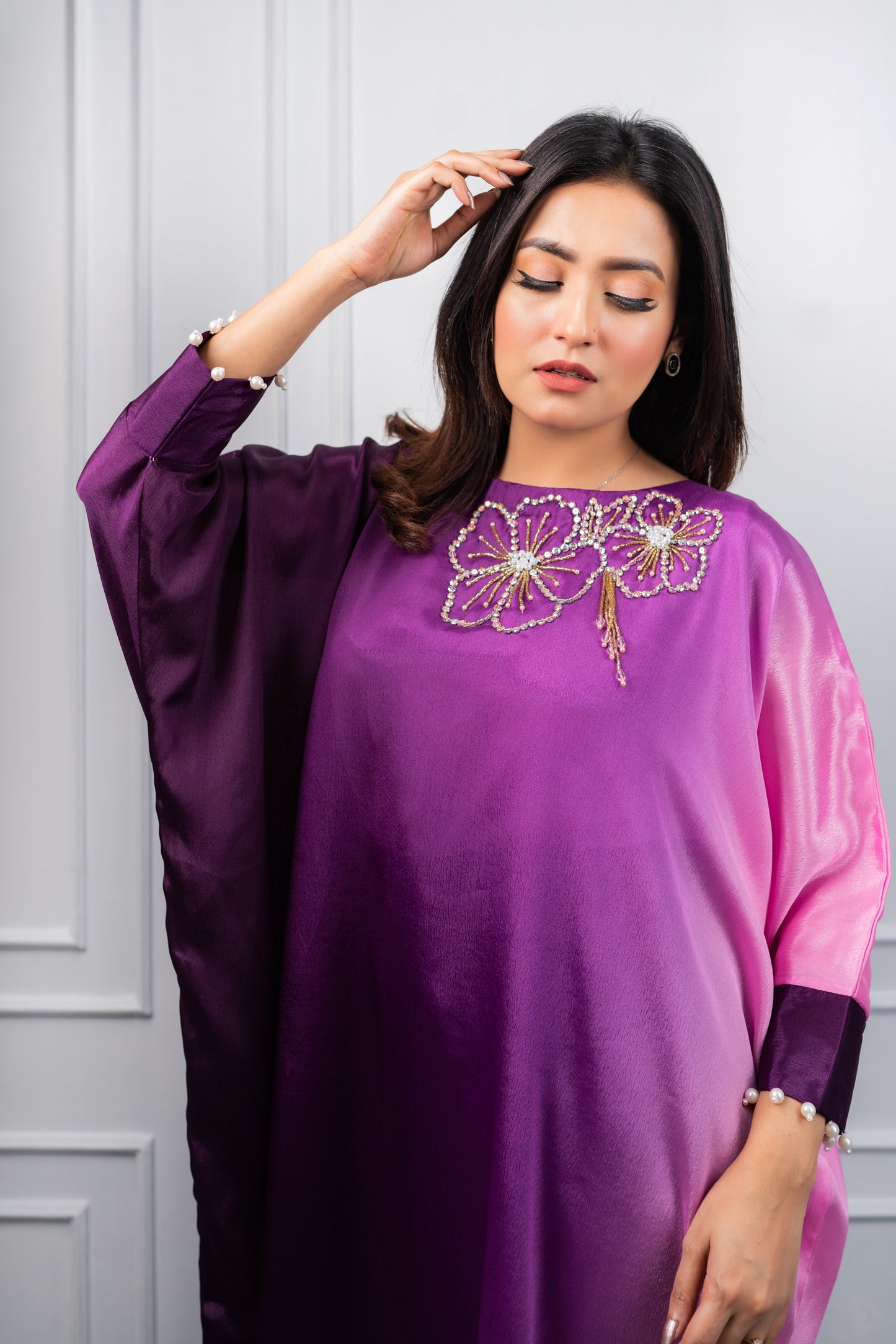 Purple Beaded Kurti Set