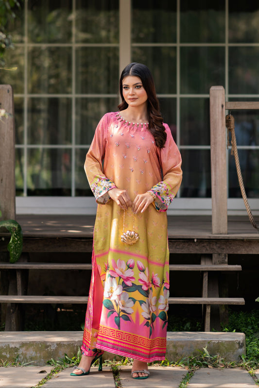 Golden Bloom Ombre Kameez And Pant Set