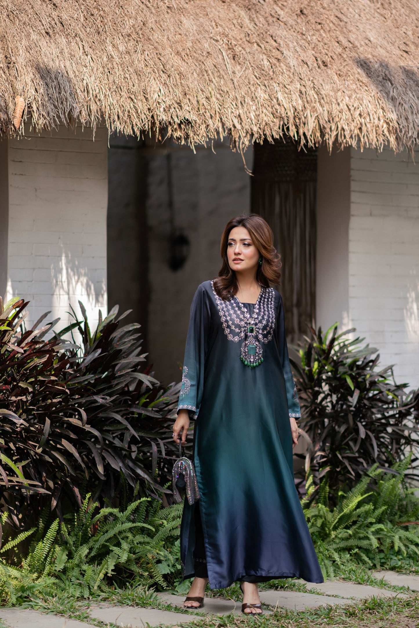 Emerald Dusk Embroidered Kameez And Pant Set
