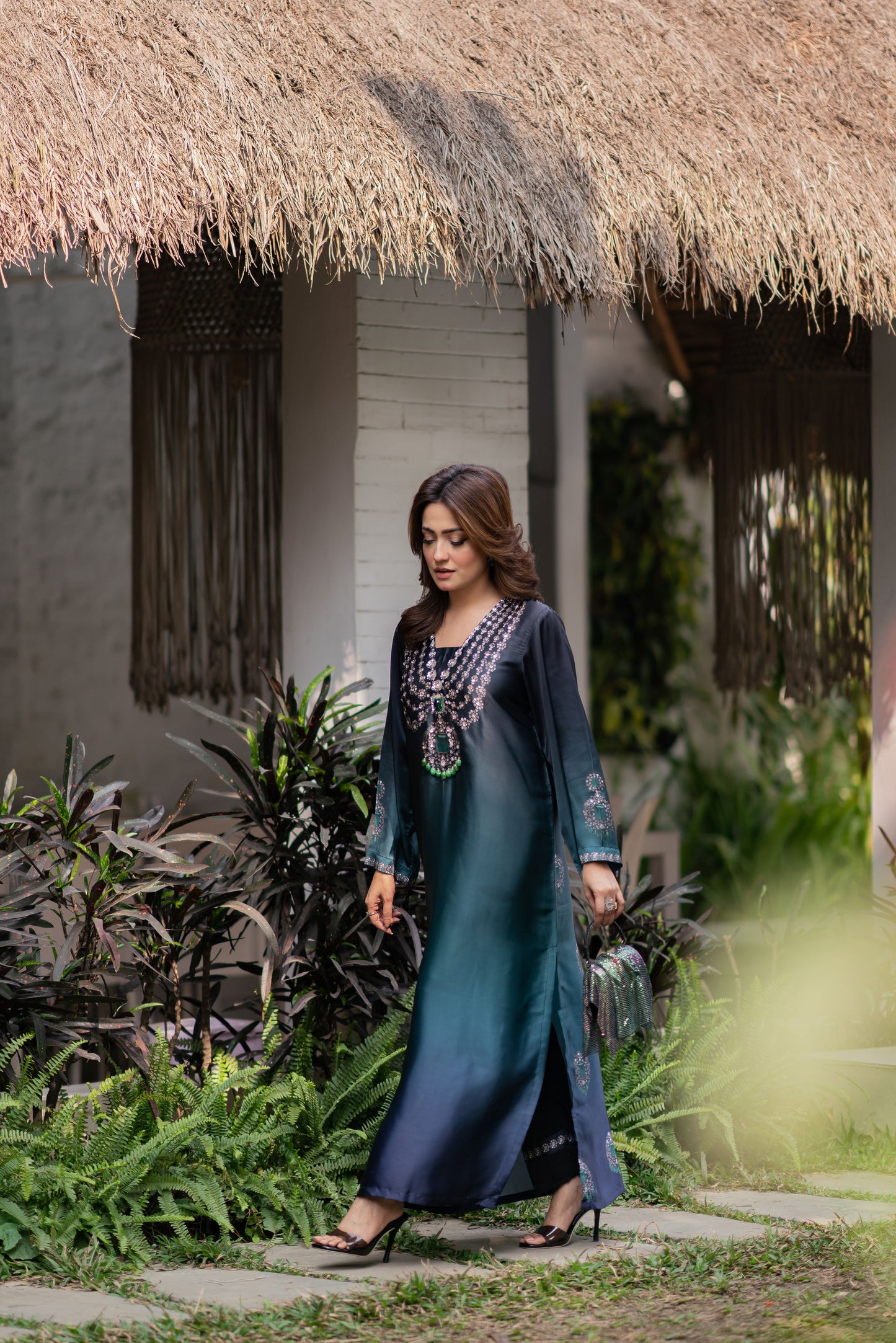 Emerald Dusk Embroidered Kameez And Pant Set