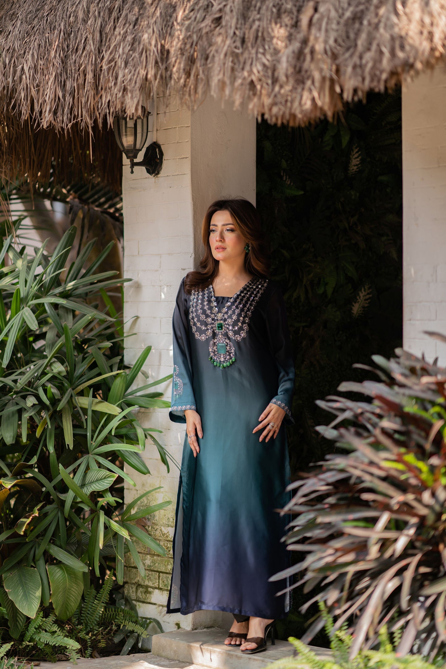 Emerald Dusk Embroidered Kameez And Pant Set