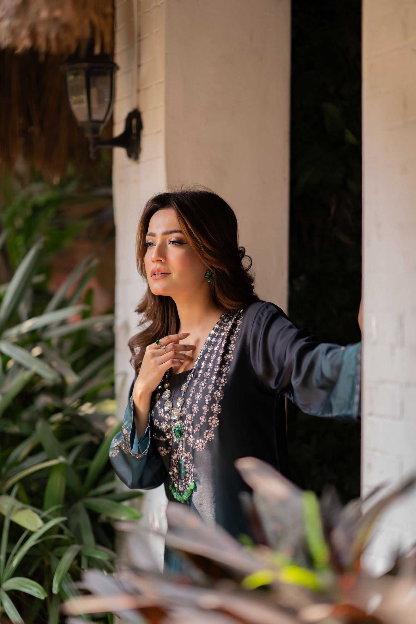 Emerald Dusk Embroidered Kameez And Pant Set