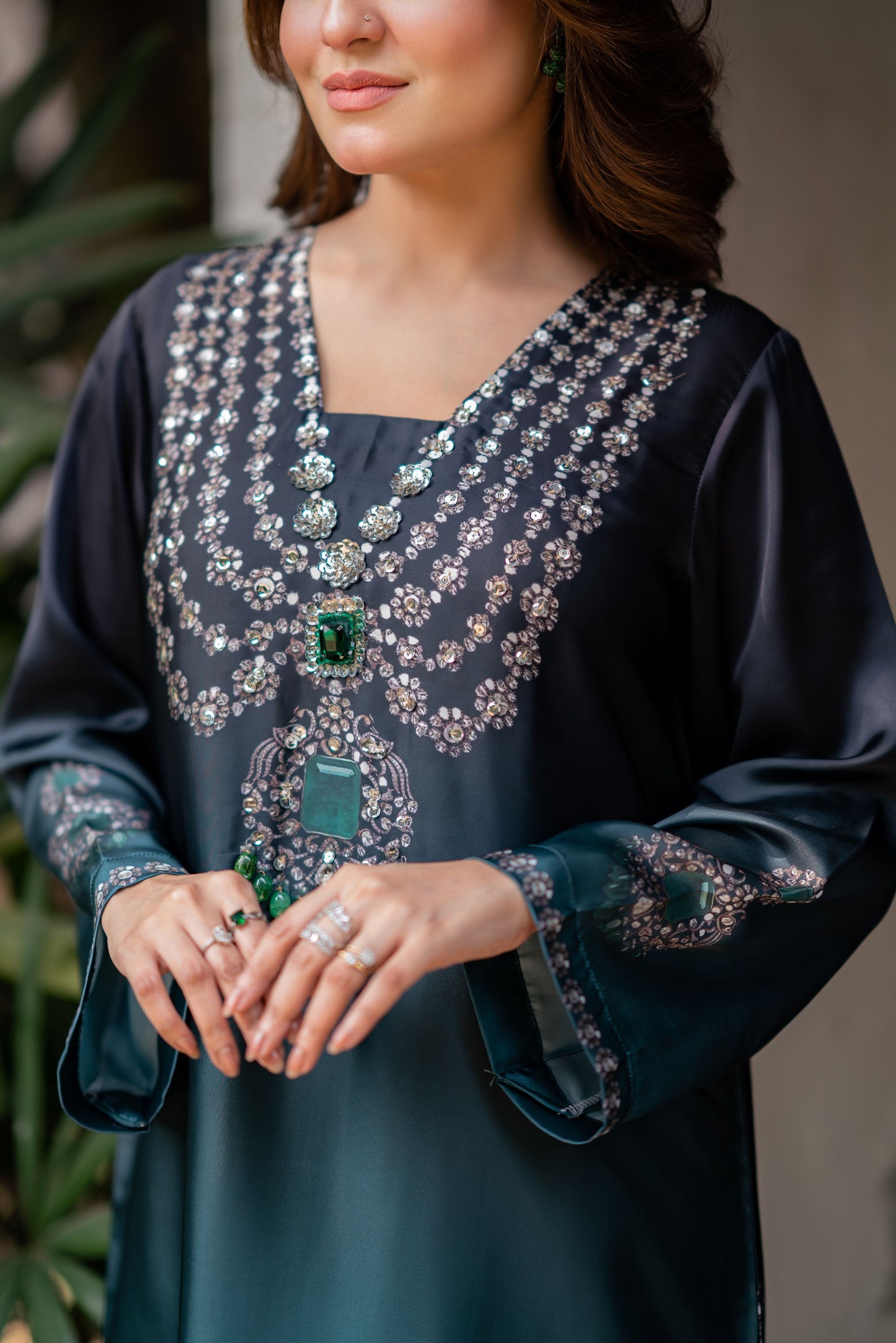 Emerald Dusk Embroidered Kameez And Pant Set