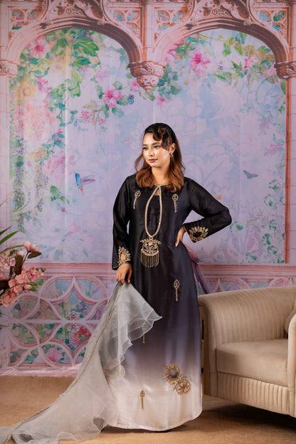 Black Ivory Ombre Zardozi Kameez