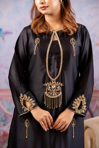 Black Ivory Ombre Zardozi Kameez