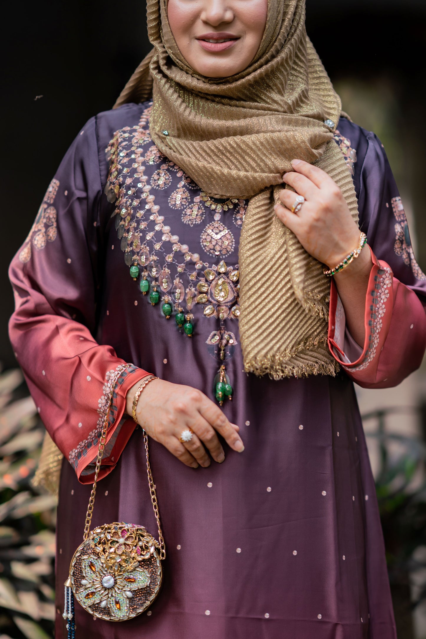 Rust Royale Long Embellished Kameez And Pant Set