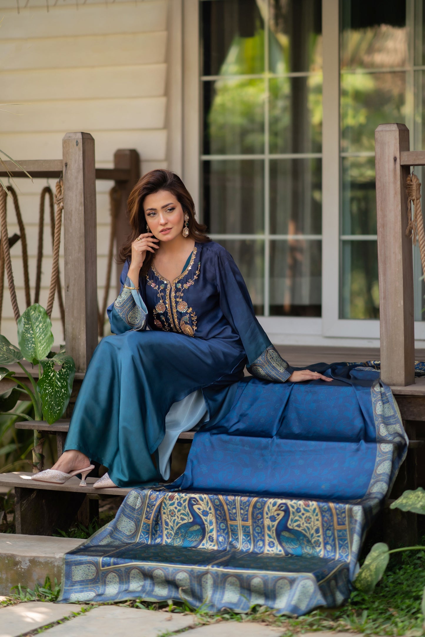 Sapphire Peacock Elegance Three Piece  set