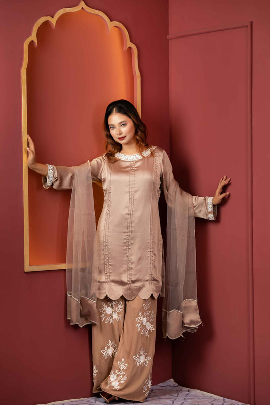 Luxe Mocha Embroidered Shalwar Kameez Set